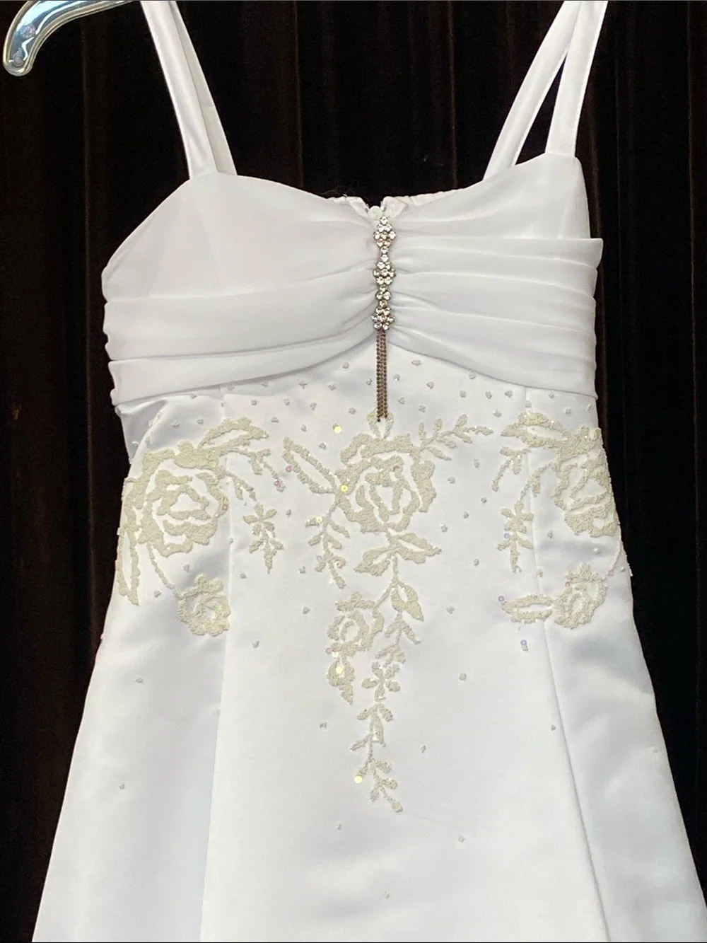 New Without Tag Girls White Embroidered Satin Dress with Gold Accents